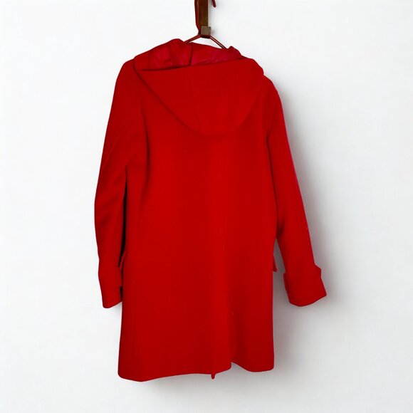 Chaps Button Down Mid-length red wool coat with antler-like buttons; hood size M - Picture 2 of 6